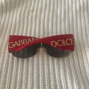 Dolce & Gabbana Bold Red Sunglasses with Gold Accents Authentic WOWW STYLE